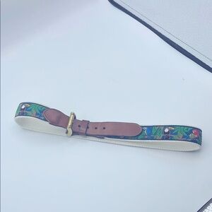 Tropical Bird Patterned Leather Belt with Solid Brass Buckle